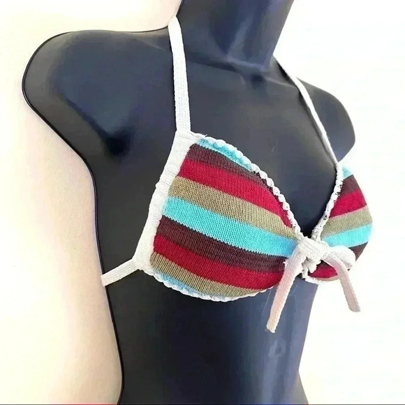 Hotkiss Knitted Striped Spaghetti Strap Tie Accent Bikini Set Size M - Picture 3 of 14